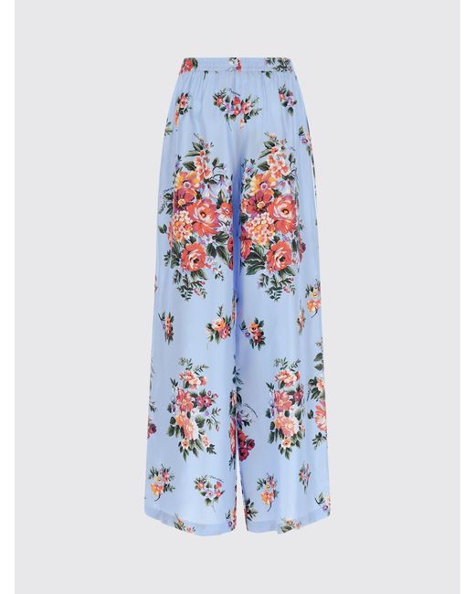 Dolce & Gabbana Blue Dolce &Amp Gabbana Floral Print Silk Palazzo Trousers