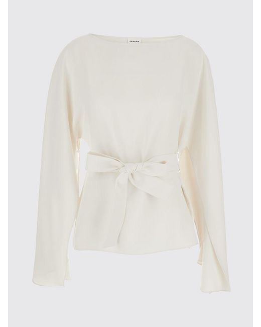 P.A.R.O.S.H. White P.A.R.O.S.H. Long-Sleeved Crêpe Blouse With Tie-Waist Sash Belt