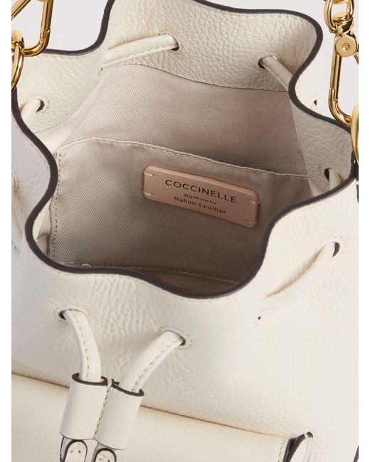 Coccinelle White Beat Generation Grained Leather Bucket Bag