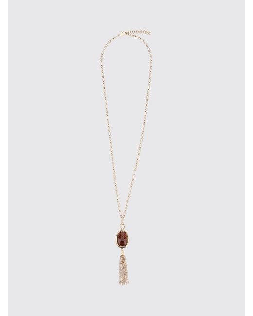 Twinset White Adjustable Metal Charm Necklace With Metallic Mesh Tassels