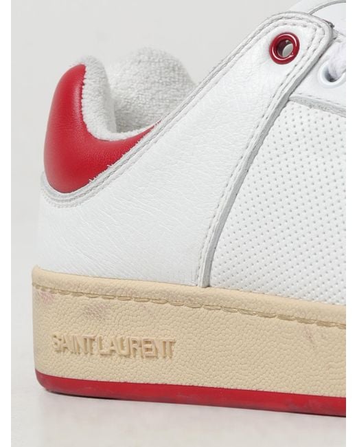Crimson Leather Perfoated Sneakers Saint Laurent en coloris White