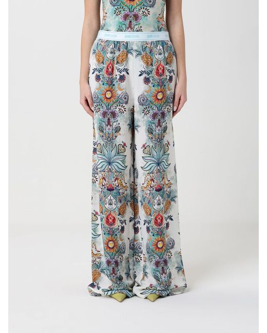 Just Cavalli Blue Printed Twill Palazzo Trousers