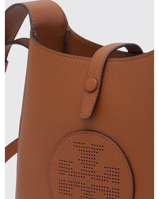 Tory Burch Brown Miller Swing Calfskin Leather Shoulder Bag With Double T Logo