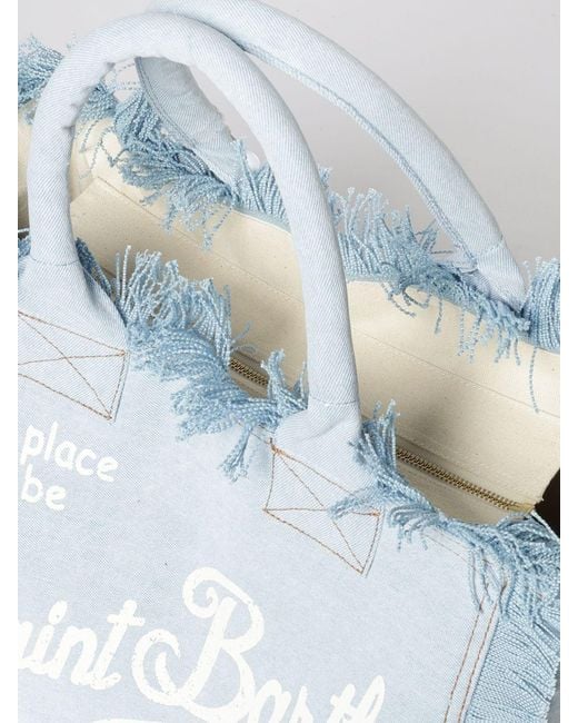 Mc2 Saint Barth Blue Vanity Cotton Denim Bag With Printed Logo