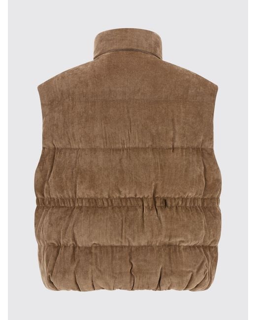 Brunello Cucinelli Blue Quilted Velvet Padded Cropped Gilet With High Neck