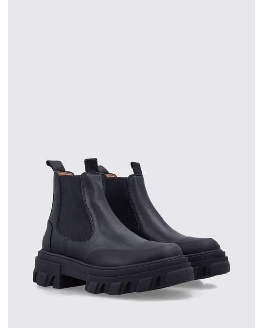 Ganni Blue Low-Shaft Recycled Leather Chelsea Boots With Chunky Sole