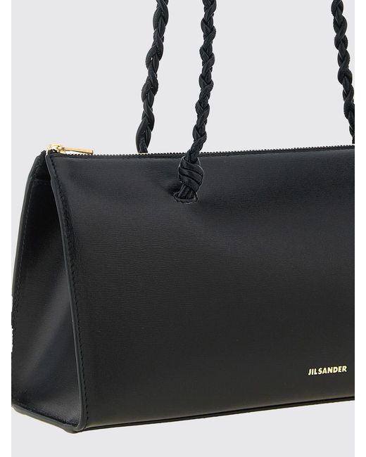 Jil Sander Black Large Tangle Calfskin Leather Shoulder Bag With Braided Handle