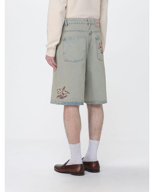 Drole de Monsieur Gray Cotton Denim Bermuda Shorts With Floral Embroidery for men