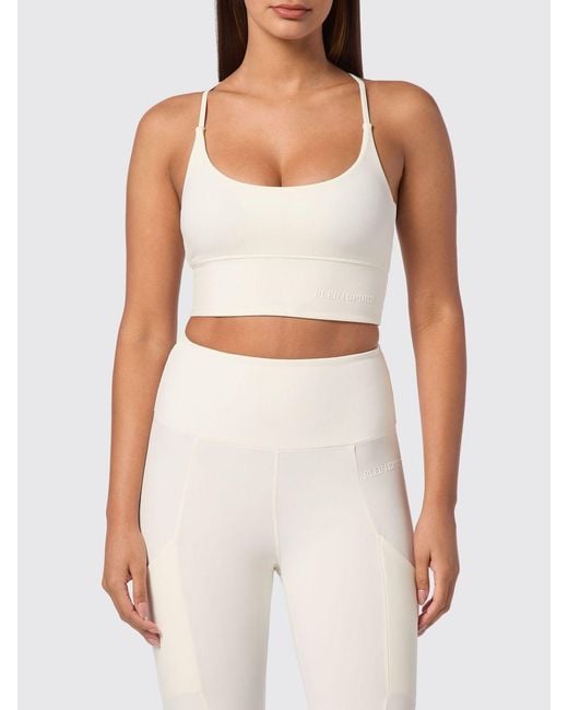 Philipp Plein White Cropped Sports Bralette Top With Criss-Cross Straps