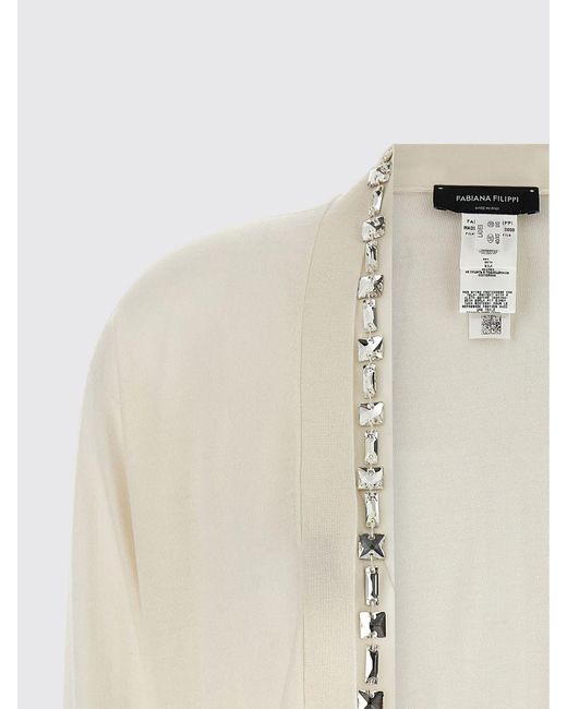 Fabiana Filippi Natural Cashmere And Silk Cardigan With Rhinestones