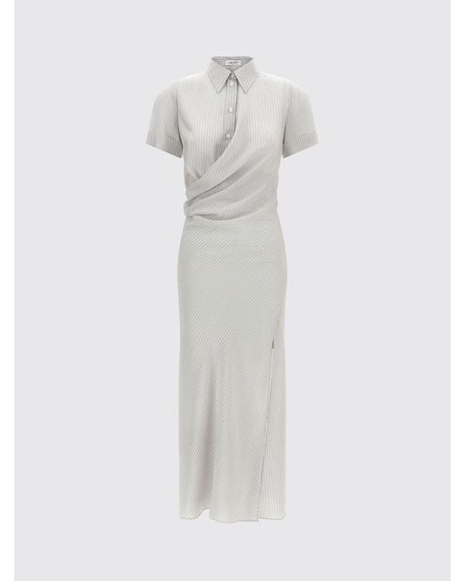 McQueen White Midi Silk Chemisier Dress With Short Sleeves And A Slim Fit