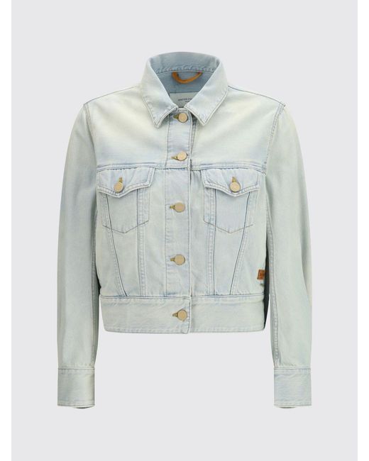 Jacob Cohen Blue Bleached Denim Jacket With Patch Pockets And Classic Collar