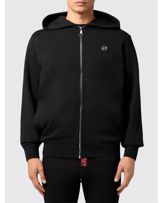 Philipp Plein Black Cotton Zip Up Hoodie for men
