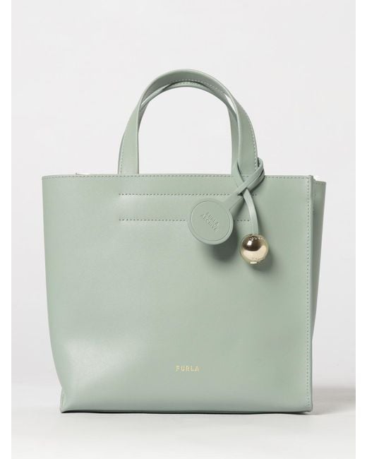 Furla Green Divide Small Leather Tote Bag By With Double Handle And Charm