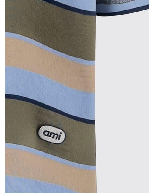 AMI Red Striped Cotton T-Shirt for men