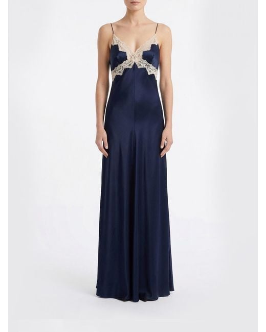 Alberta Ferretti Blue Satin And Lace Long Dress