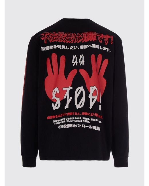 44 Label Group Black Printed Cotton Crewneck Sweatshirt for men