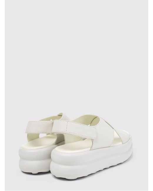 Camper White Pelotas Flota Up Grained Leather Sandals