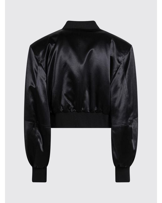 The Attico Black Shiny Viscose Cropped Bomber Jacket