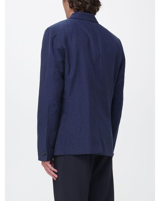 Paul Smith Blue Single-Breasted Linen And Cotton Blend Blazer With Patch Pockets for men