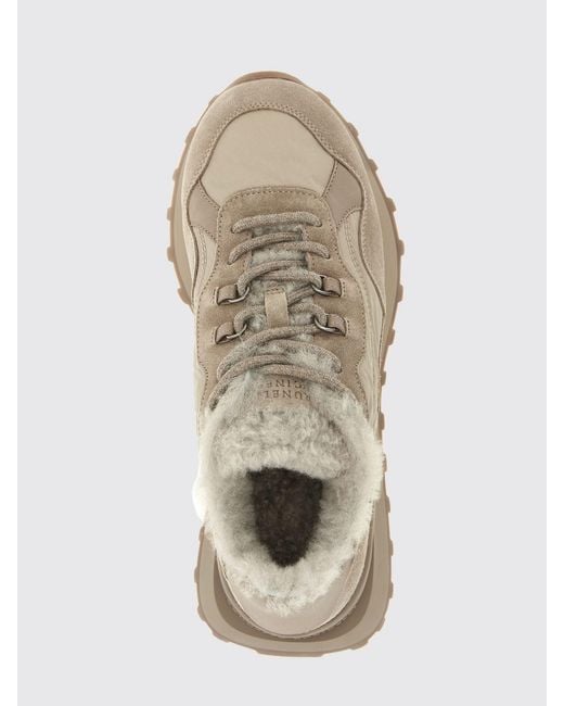 Brunello Cucinelli White Suede And Nylon Low-Top Sneakers With Shearling Lining
