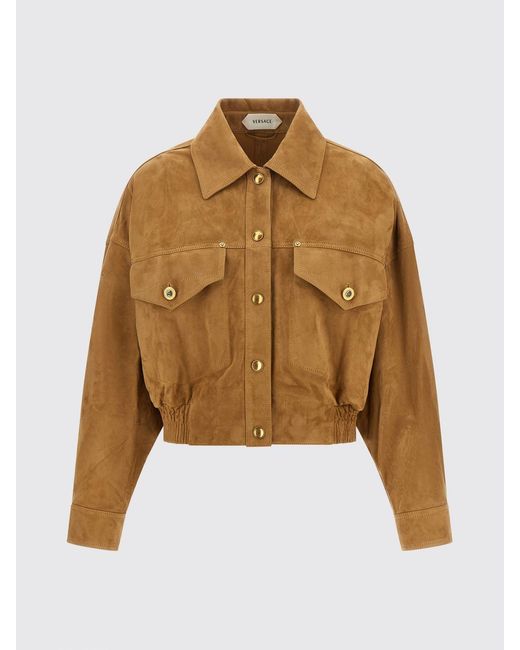 Versace Blue Suede Leather Shirt-Style Bomber Jacket With Classic Collar