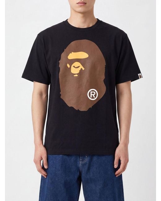 A Bathing Ape Black Cotton T-Shirt With Graphic Print And Dropped Shoulders for men