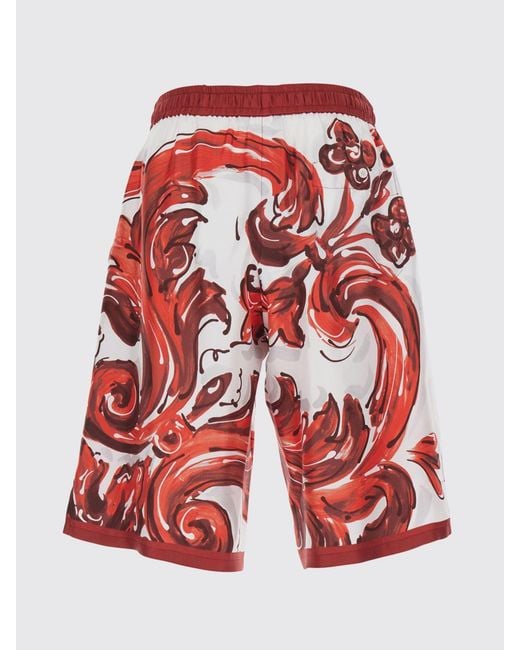 Dolce & Gabbana Red Dolce &Amp Gabbana Knee-Length Silk Shorts With Maioliche Print And Drawstring for men