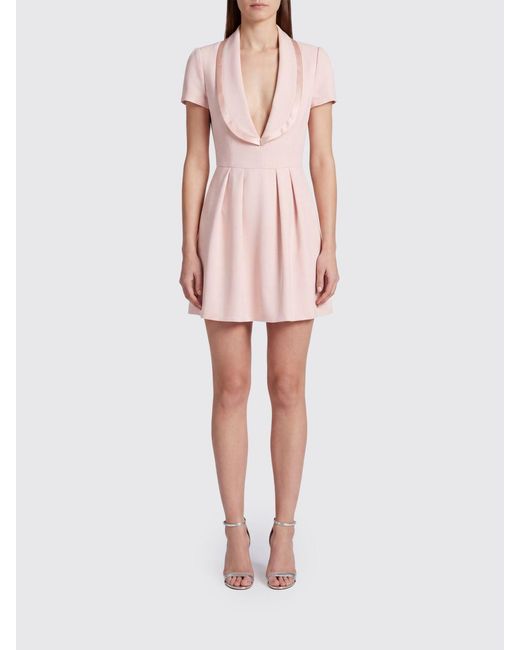 Elisabetta Franchi Pink Flared Crêpe Mini Dress With Shawl Collar And Short Sleeves