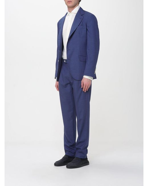 Brunello Cucinelli Blue Single-Breasted Linen Blend Suit for men