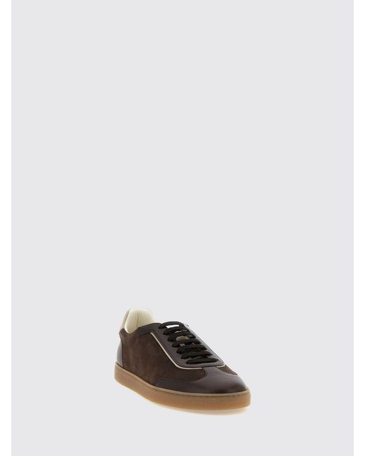 Brunello Cucinelli Brown Low Top Smooth And Suede Calfskin Sneakers for men