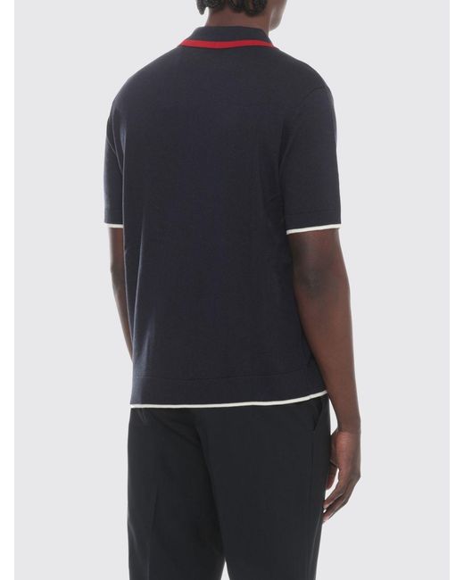 Casablanca Blue Slim Fit Zipped Wool Knit Polo Shirt With Contrast Trims for men