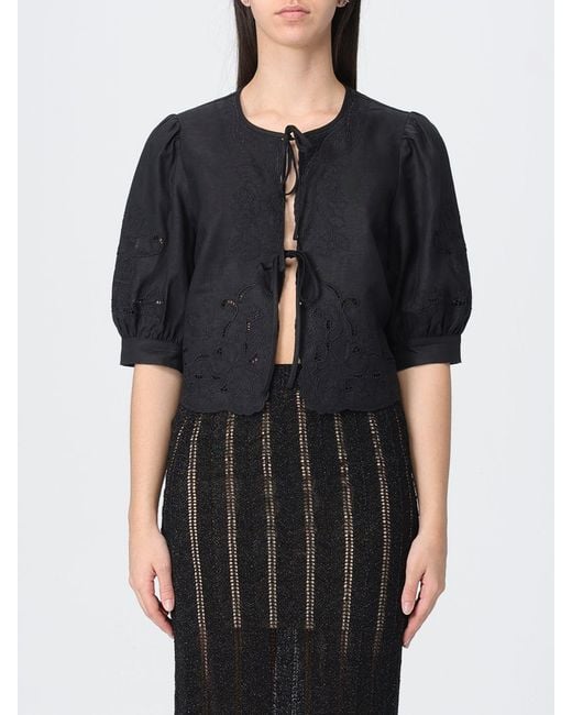 Twinset Black Embroidered Linen Top