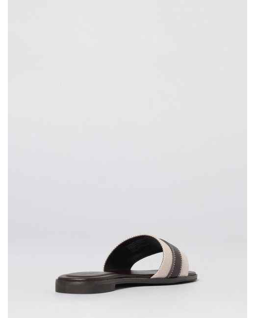 Tory Burch White Romy Canvas And Leather Slippers