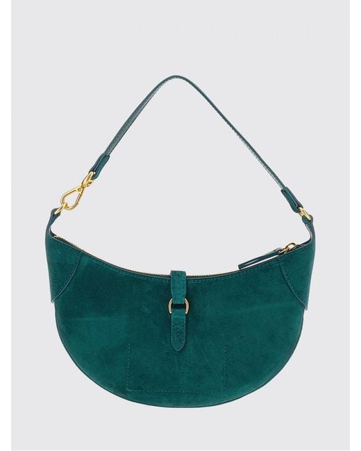Polo Ralph Lauren Green Suede Cowhide Shoulder Bag With Zip Closure