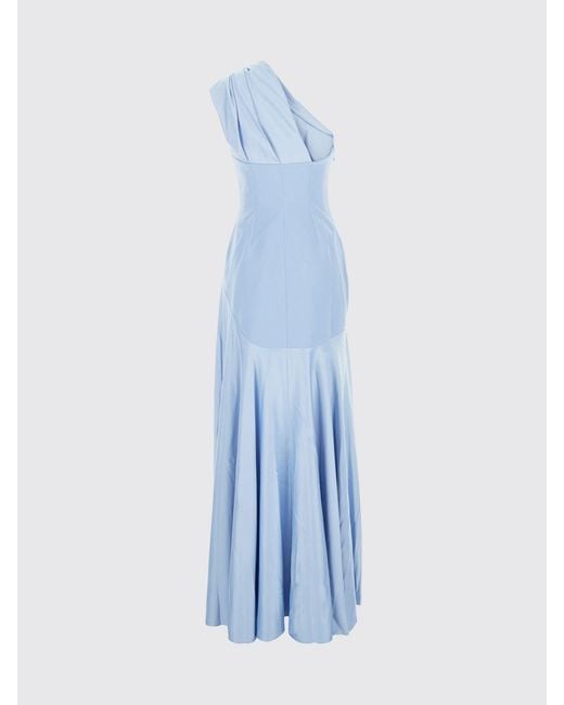 Solace London Blue Gabriela One-Shoulder Draped Satin Long Evening Gown