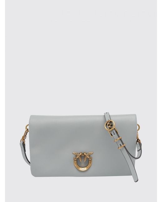 Pinko Gray Love Bag Click Horizzontal Classic Leather Bag