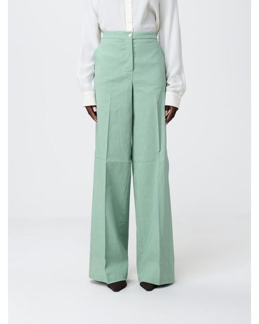 Pinko Green Linen Blend Palazzo Trousers