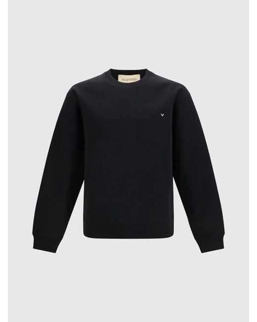Valentino Blue Crewneck Cotton Sweatshirt With Vlogo Signature Detail for men