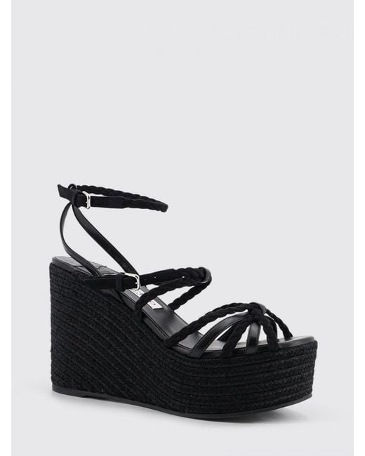Jimmy Choo Black Nyra 100 Leather And Raffia Wedge Sandals