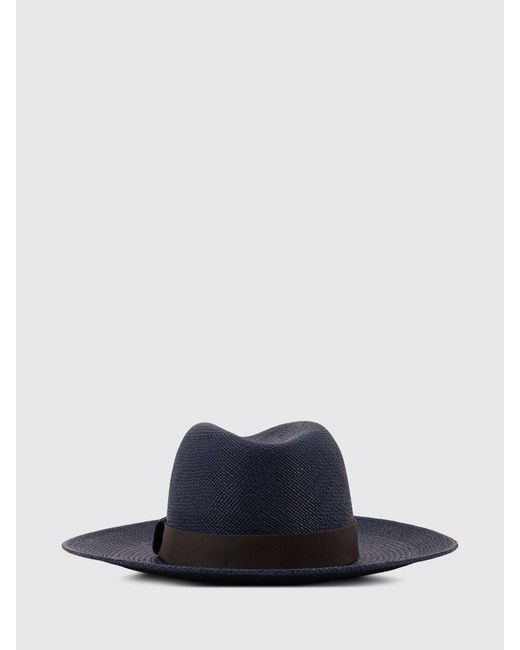 Brunello Cucinelli Blue Raffia Hat With Ribbon