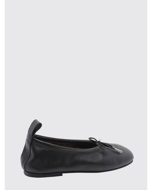 Alohas Black Rosalind Nappa Leather Ballet Flats With Bow And Round Toe