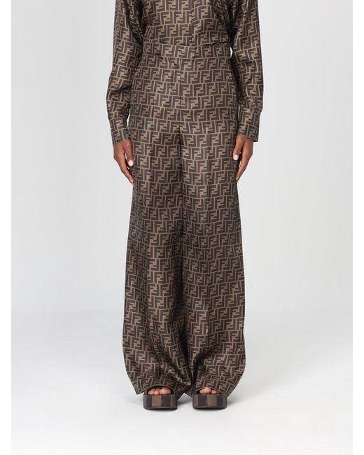 Fendi Brown Ff Silk Trousers