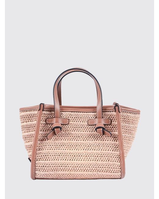 Gianni Chiarini Pink Miss Marcella Woven Raffia And Leather Bag