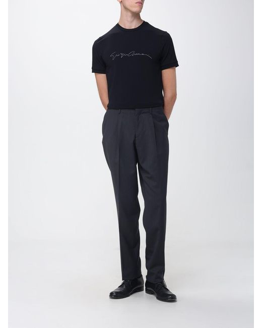 Giorgio Armani Black Cotton T-Shirt With Short Sleeves And Contrasting Logo for men