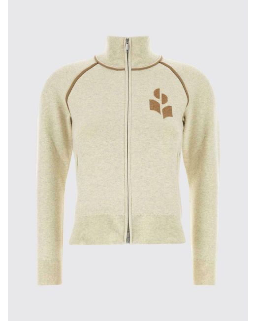 Isabel Marant Natural Cotton-Blend Cardigan With Zip And Flocked Logo