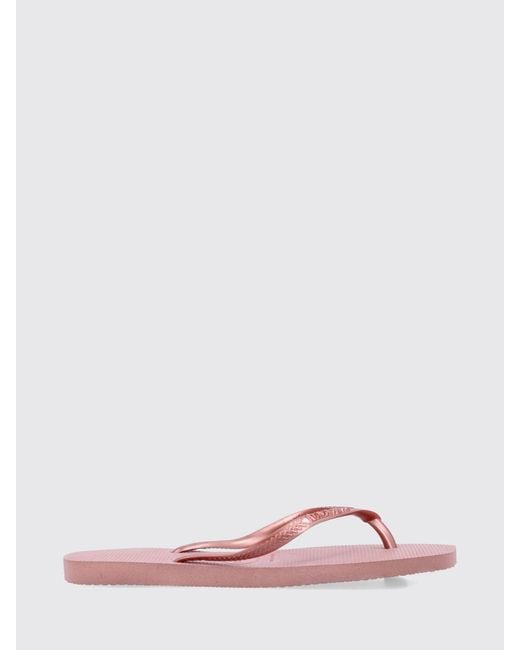 Havaianas Pink Square Rubber Flip-Flops With A Square Toe And Low Heel