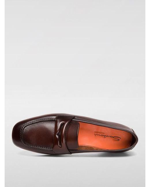 Santoni Brown Leather Loafers for men
