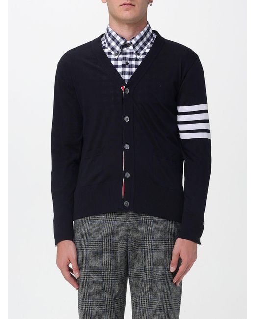Cardigan Di Lana A Righe di Thom Browne in Blue da Uomo