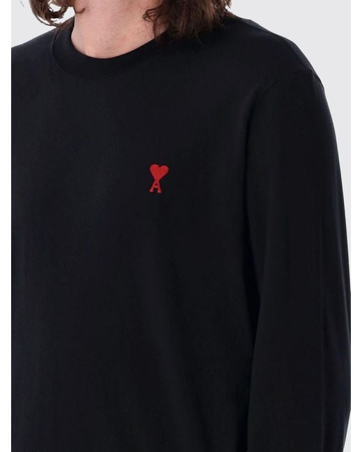 AMI Black Cotton T-Shirt With Mini Logo for men